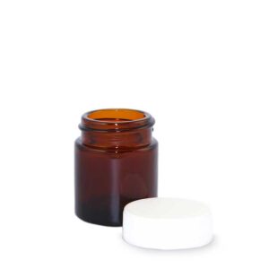 Amber Glass Jar with White Cap 20ml for creating your own lip balms, ointments, and salves