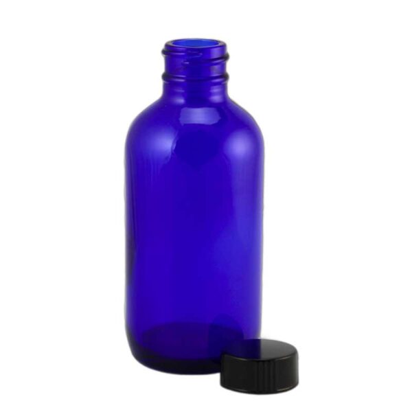 Blue Glass Bottle with Black Cap