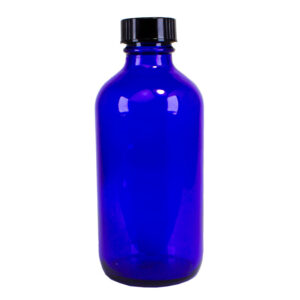 Blue Glass Bottle with Black Cap